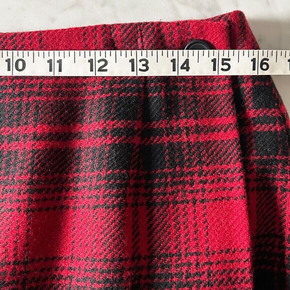 Talbots Buffalo Plaid Wool Blanket Long Wrap Skirt Red Black -Women's Size 14 - Picture 7 of 9